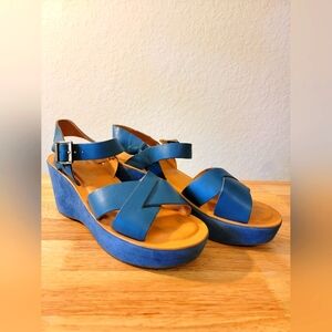 KORK "Kork-Ease" Myrna Ava Wedge Platform Blue Leather Sandal